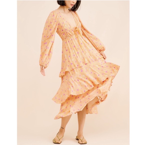 Free People Dresses & Skirts - Free People Tried And True Orange Floral Maxi Dress Size Large